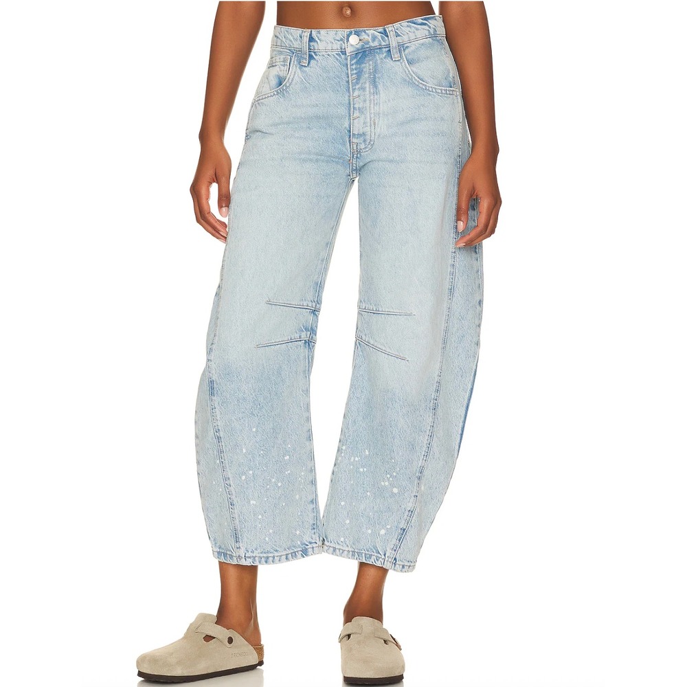 Free People We The Free Good Luck Mid Rise Barrel Jeans Womens 31 Aegean Boho